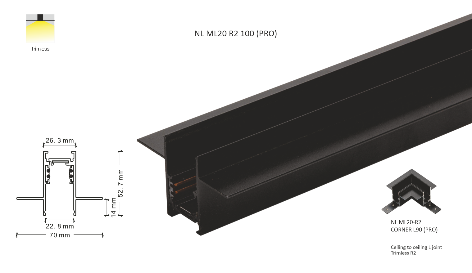 Magnetic 20mm Trimless track channel - R2